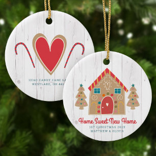 Gingerbread New Home Rustic Wood Holiday Custom Ceramic Tree Decoration