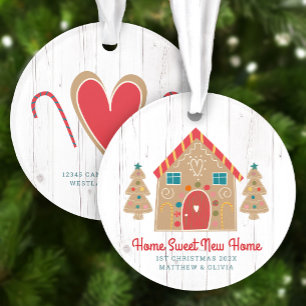 Gingerbread New Home Rustic Wood Holiday Custom Ornament