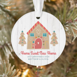 Gingerbread New Home Rustic Wood Holiday Custom Ornament