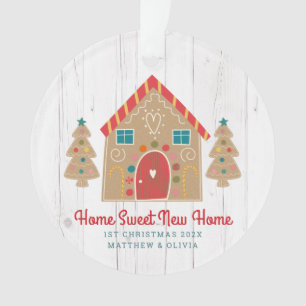 Gingerbread New Home Rustic Wood Holiday Custom Ornament