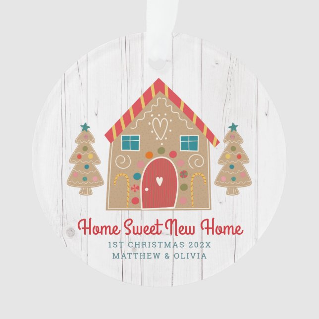 Gingerbread New Home Rustic Wood Holiday Custom Ornament (Front)