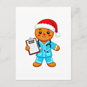 Gingerbread Nurse Christmas 2026 Holiday Healthcar Announcement Postcard