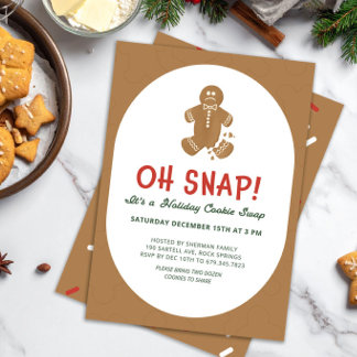 Gingerbread "Oh Snap!" Holiday Cookie Swap Invitation
