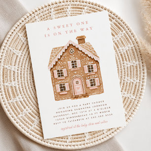 Gingerbread Pastel Pink Girl Christmas Baby Shower Invitation