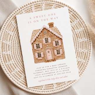 Gingerbread Pastel Pink Girl Christmas Baby Shower Invitation