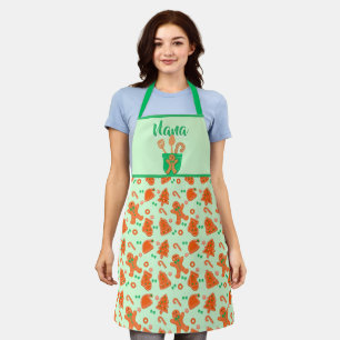 Gingerbread Pattern Grandma Gift Green Apron