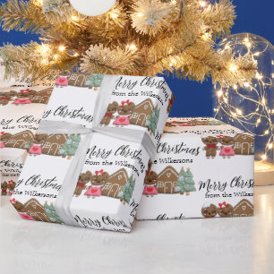 Gingerbread People Merry Christmas Custom Name Wrapping Paper