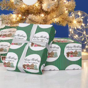 Gingerbread People Merry Christmas Green Striped Wrapping Paper