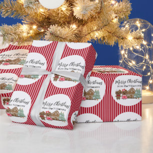 Gingerbread People Merry Christmas Red Striped Wrapping Paper