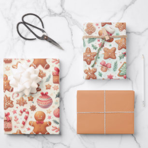 Gingerbread People Stars Trees Candy Canes Cookies Wrapping Paper Sheet