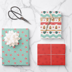 Gingerbread Peppermint Christmas Holiday Whimsical Wrapping Paper Sheet