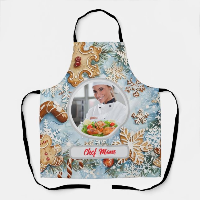 Gingerbread Personalised Chef Mum Photo Holiday  Apron (Front)