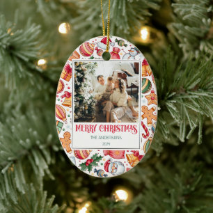 Gingerbread Personalised Merry Christmas Photo Ceramic Tree Decoration