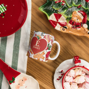 Gingerbread Personalised Monogram & Name Christmas Coffee Mug