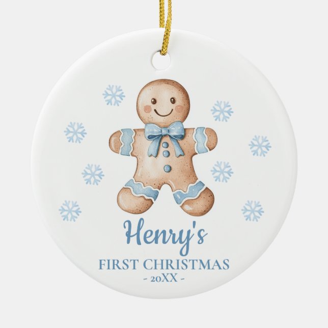 Gingerbread Personalized Baby's First Christmas Ceramic Tree Decoration (Front)