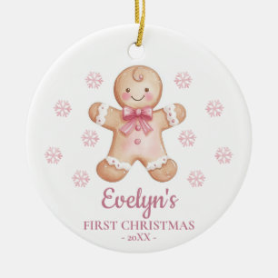 Gingerbread Personalized Girl's First Christmas Ceramic Tree Decoration