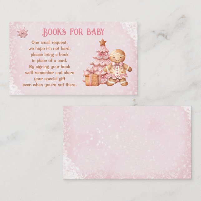 Gingerbread Pink Baby Shower Books For Baby Enclosure Card (Front/Back)