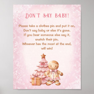 Gingerbread Pink Baby Shower Don't Say Baby Game Poster