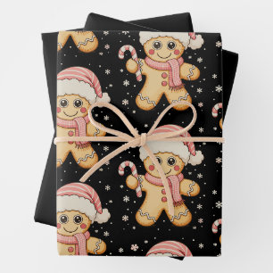 Gingerbread Pink Candy Cane Santa Hat Christmas Wrapping Paper Sheet