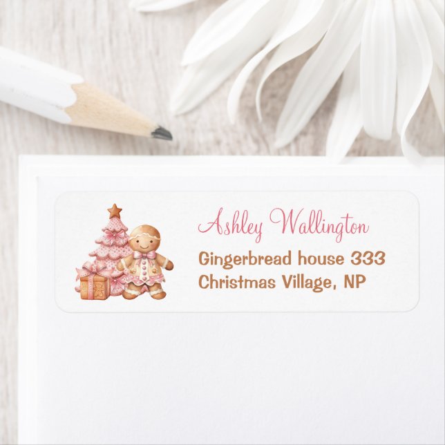 Gingerbread Pink Christmas Baby Shower Address (Insitu)