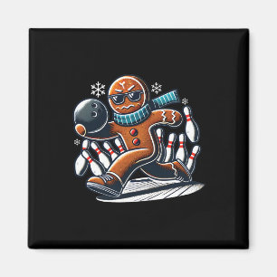 Gingerbread Playing Bowling Ll And Pins Christmas Magnet