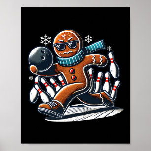 Gingerbread Playing Bowling Ll And Pins Christmas Poster