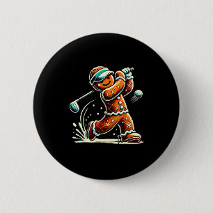 Gingerbread Playing Golf Ball Christmas Golf Lover 6 Cm Round Badge