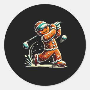 Gingerbread Playing Golf Ball Christmas Golf Lover Classic Round Sticker
