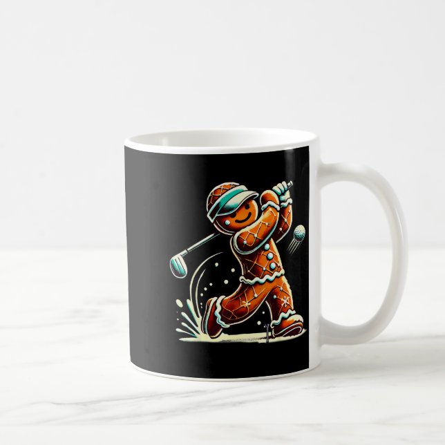Gingerbread Playing Golf Ball Christmas Golf Lover Coffee Mug (Right)