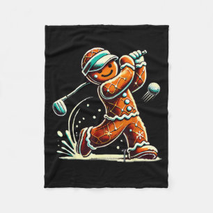Gingerbread Playing Golf Ball Christmas Golf Lover Fleece Blanket