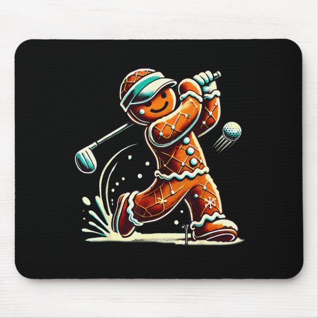 Gingerbread Playing Golf Ball Christmas Golf Lover Mouse Mat (Front)