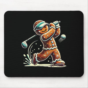 Gingerbread Playing Golf Ball Christmas Golf Lover Mouse Mat