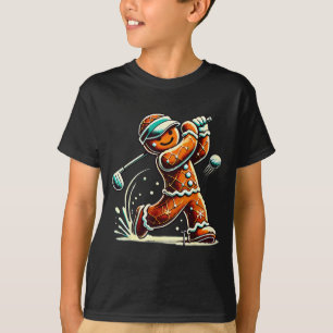 Gingerbread Playing Golf Ball Christmas Golf Lover T-Shirt