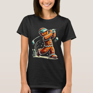 Gingerbread Playing Golf Ball Christmas Golf Lover T-Shirt
