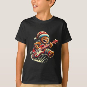 Gingerbread Playing Guitar Christmas Musician Guit T-Shirt