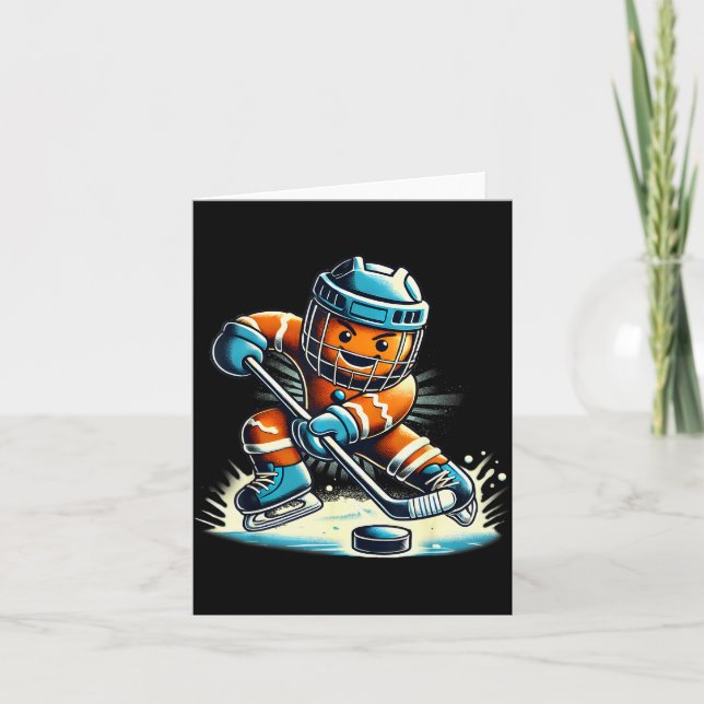 Gingerbread Playing Ice Hockey Lovers Boys Girls C Card (Front)