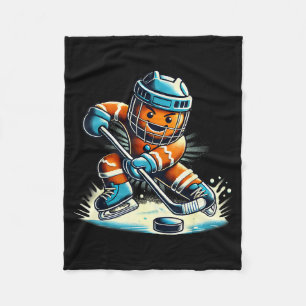 Gingerbread Playing Ice Hockey Lovers Boys Girls C Fleece Blanket