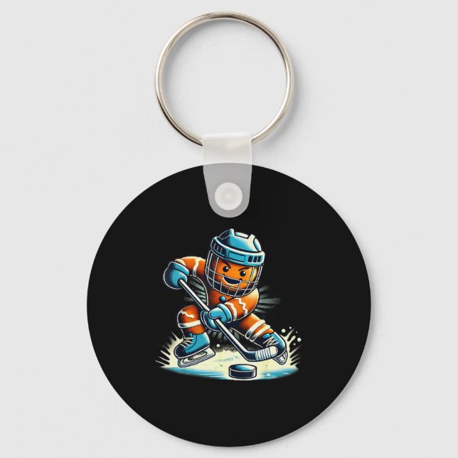 Gingerbread Playing Ice Hockey Lovers Boys Girls C Key Ring (Front)