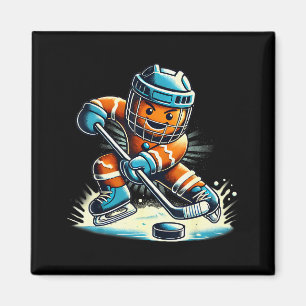 Gingerbread Playing Ice Hockey Lovers Boys Girls C Magnet