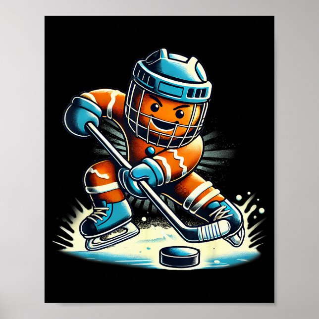 Gingerbread Playing Ice Hockey Lovers Boys Girls C Poster (Front)
