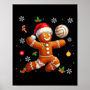 Gingerbread Playing Volleyball Christmas Player Ki Poster