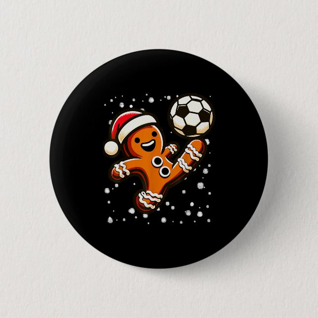 Gingerbread Plays Soccer Bicycle Kick, Cookie Chri 6 Cm Round Badge (Front)