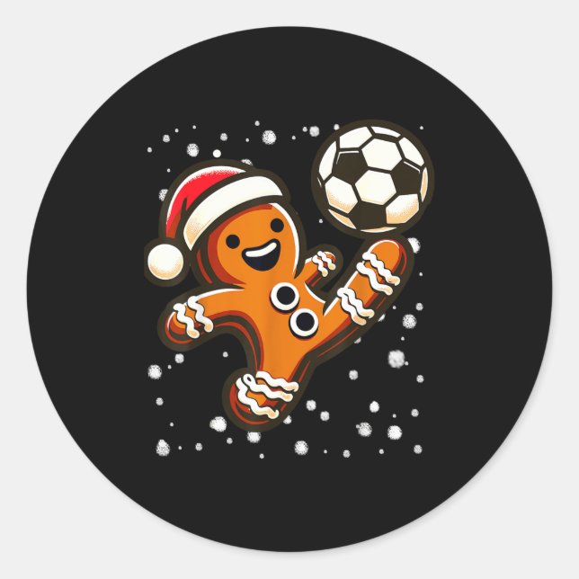 Gingerbread Plays Soccer Bicycle Kick, Cookie Chri Classic Round Sticker (Front)