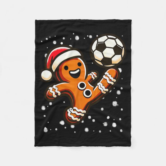 Gingerbread Plays Soccer Bicycle Kick, Cookie Chri Fleece Blanket (Front)