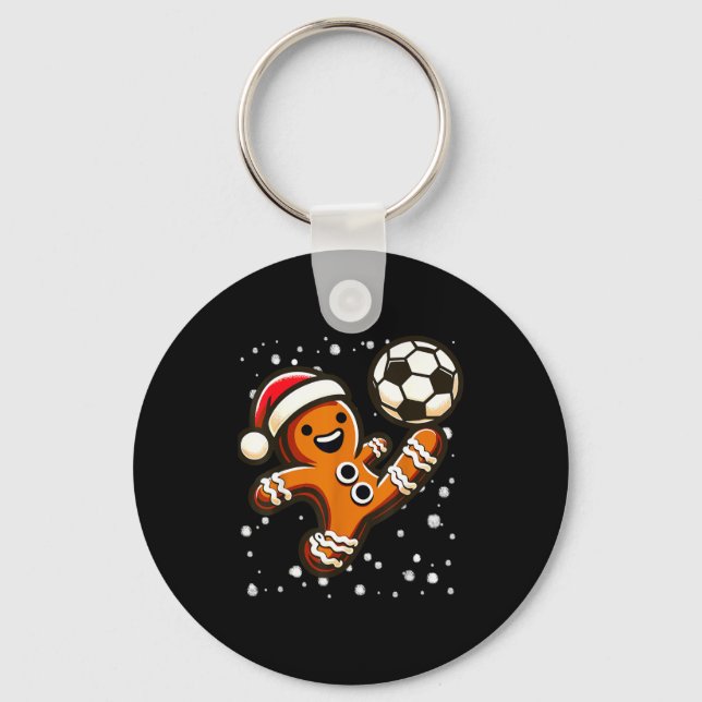 Gingerbread Plays Soccer Bicycle Kick, Cookie Chri Key Ring (Front)