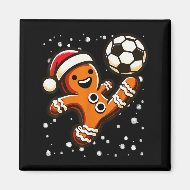 Gingerbread Plays Soccer Bicycle Kick, Cookie Chri Magnet (Front)
