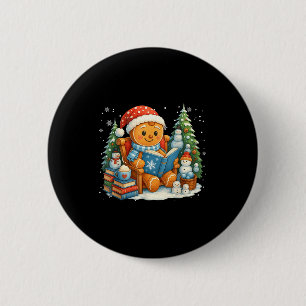 Gingerbread Reading Book Lovers Christmas Bookworm 6 Cm Round Badge