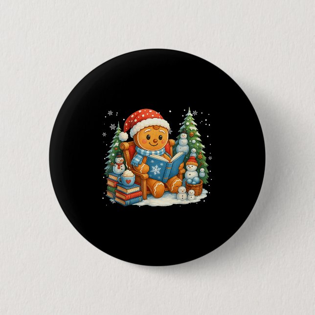 Gingerbread Reading Book Lovers Christmas Bookworm 6 Cm Round Badge (Front)