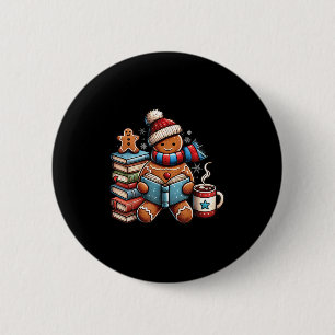 Gingerbread Reading Book Lovers Christmas Bookworm 6 Cm Round Badge