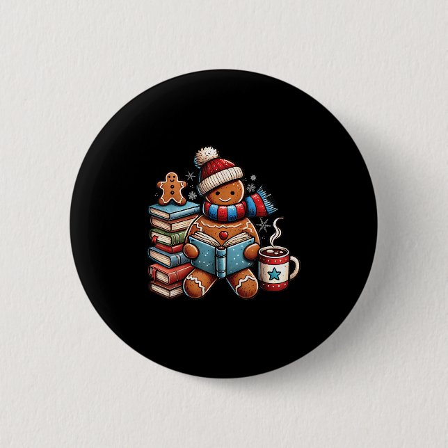 Gingerbread Reading Book Lovers Christmas Bookworm 6 Cm Round Badge (Front)